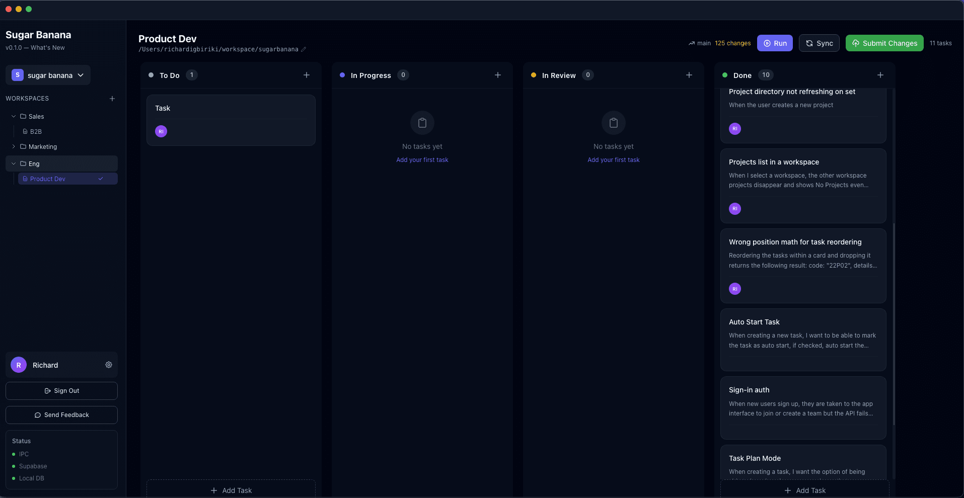 Sugar Banana Kanban Board Interface