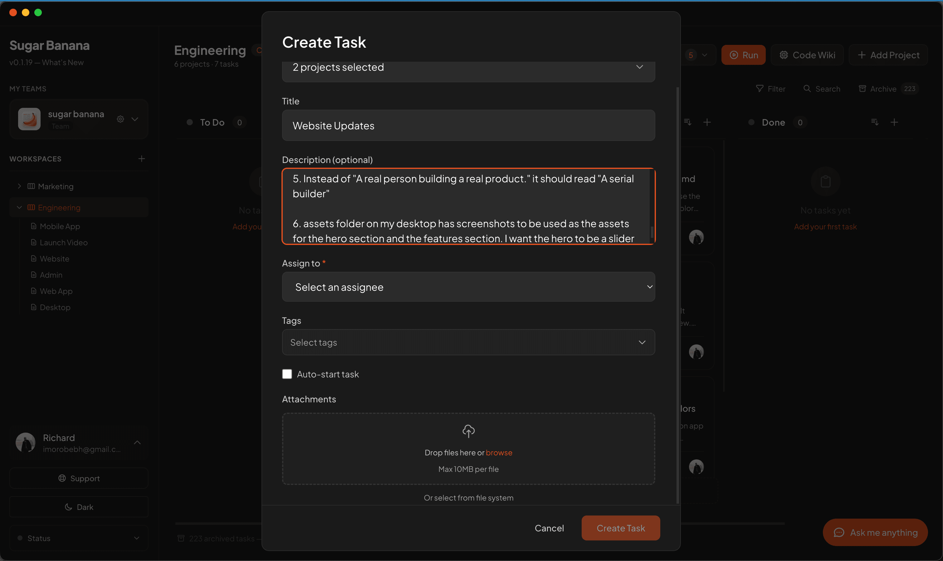 Sugar Banana — Task execution view