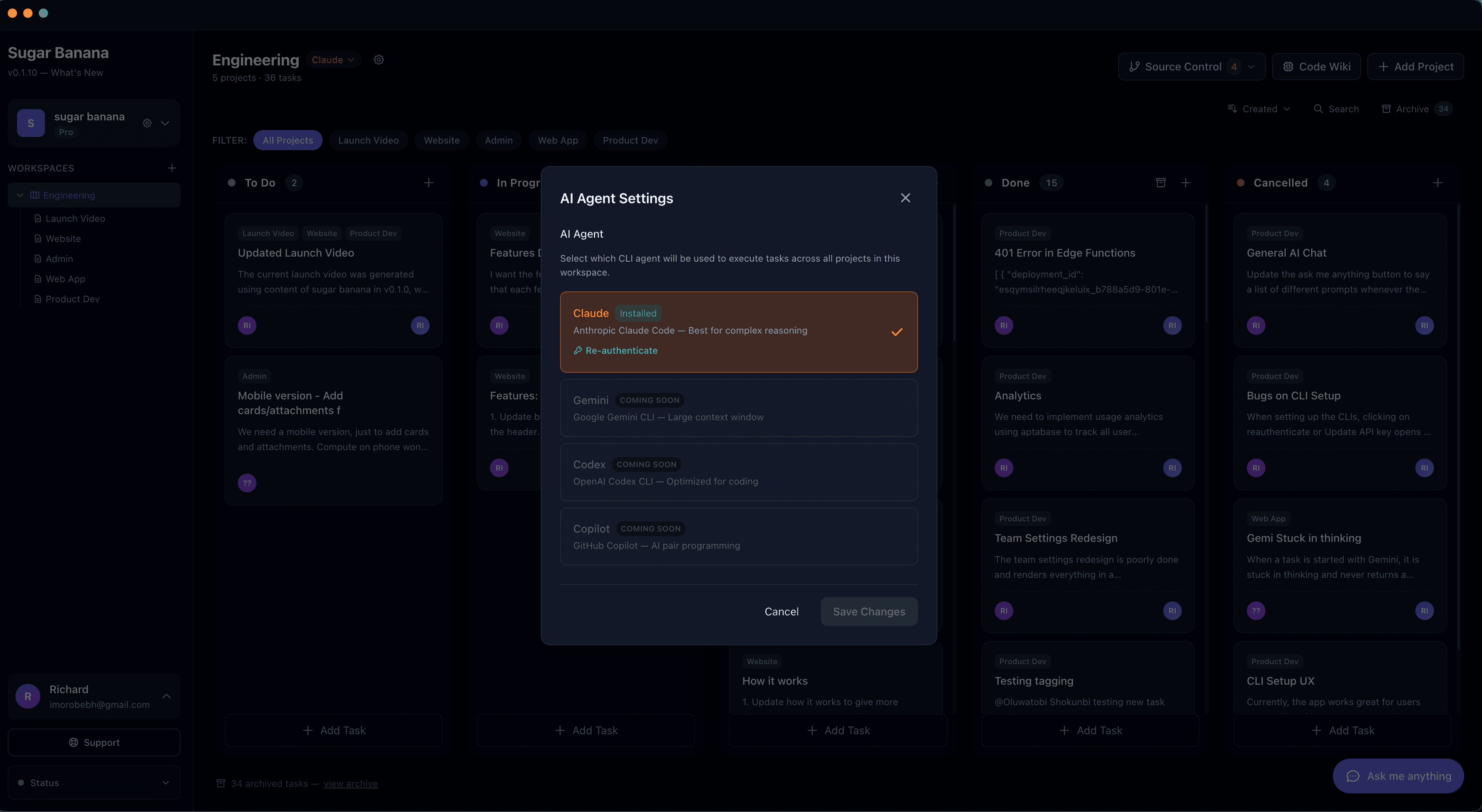Agent selection in Sugar Banana
