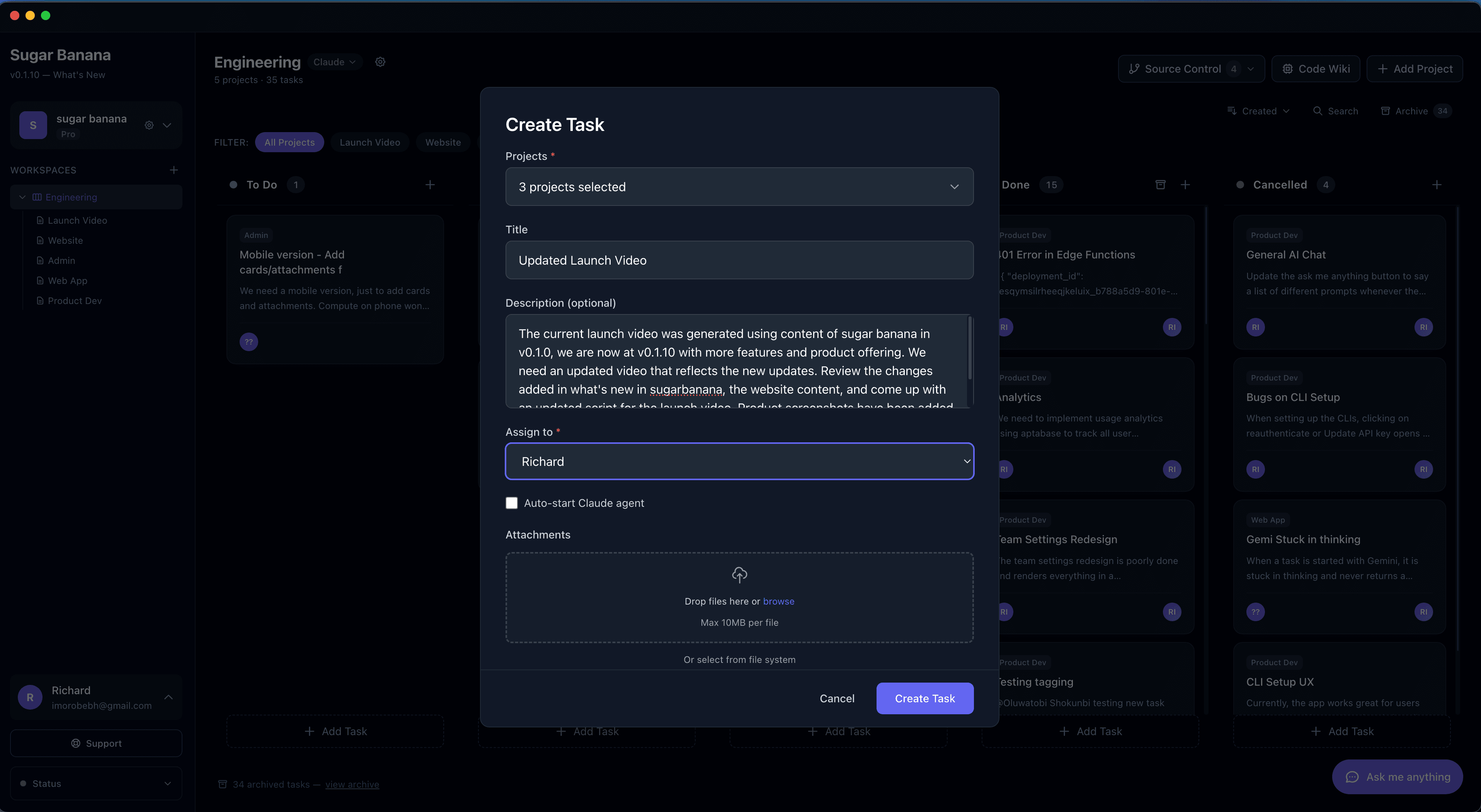 Task creation in Sugar Banana